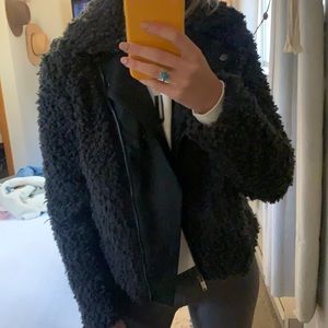 Black Sherpa and leather fashion jacket